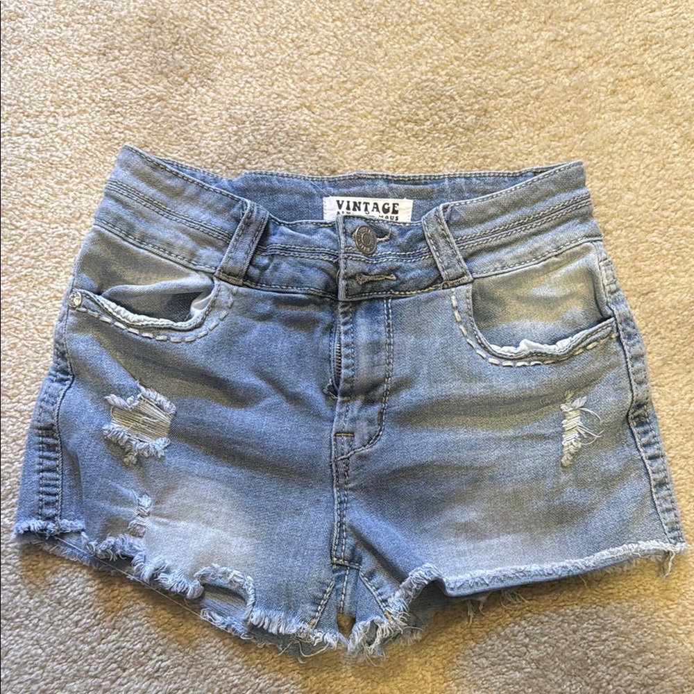 Vintage Blue Jean Shorts with Distressed Hem
